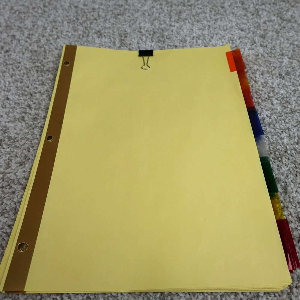 32 Count 3 Ring Binder Tabbed Dividers Yellow Paper Multi-Color Plastic Tabs
